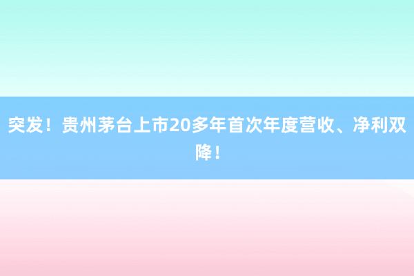 突发！贵州茅台上市20多年首次年度营收、净利双降！