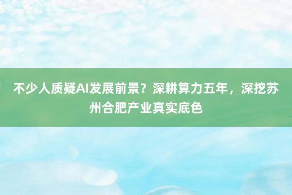 不少人质疑AI发展前景？深耕算力五年，深挖苏州合肥产业真实底色