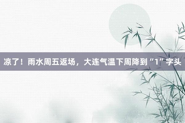 凉了！雨水周五返场，大连气温下周降到“1”字头