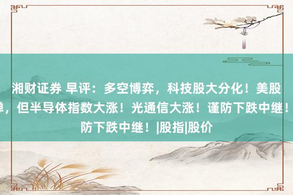 湘财证券 早评：多空博弈，科技股大分化！美股呈现弱反弹，但半导体指数大涨！光通信大涨！谨防下跌中继！|股指|股价