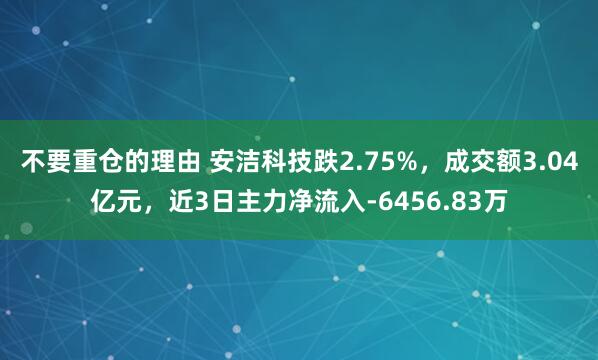 不要重仓的理由 安洁科技跌2.75%，成交额3.04亿元，近3日主力净流入-6456.83万
