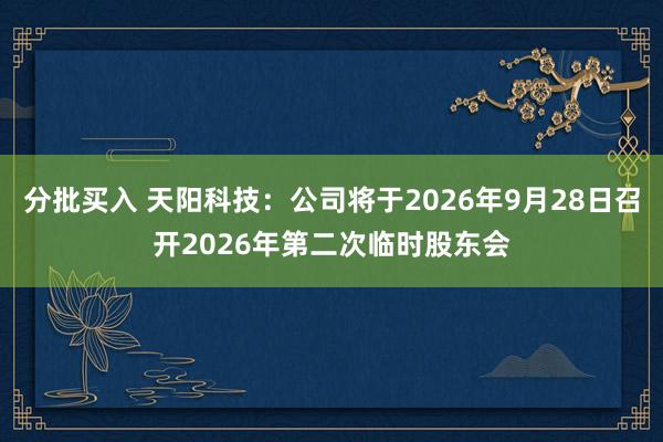 分批买入 天阳科技：公司将于2026年9月28日召开2026年第二次临时股东会