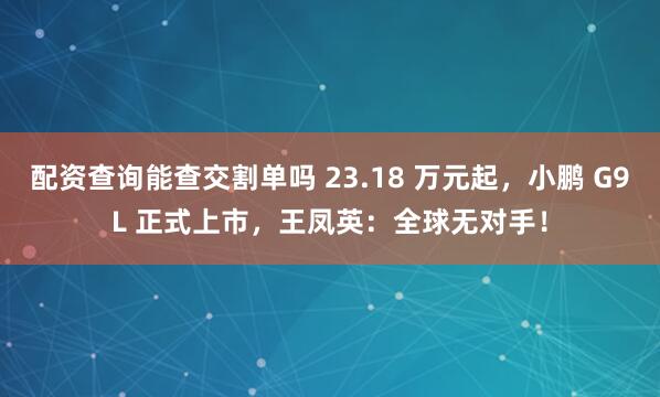 配资查询能查交割单吗 23.18 万元起，小鹏 G9L 正式上市，王凤英：全球无对手！
