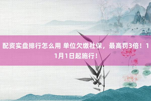 配资实盘排行怎么用 单位欠缴社保，最高罚3倍！11月1日起施行！