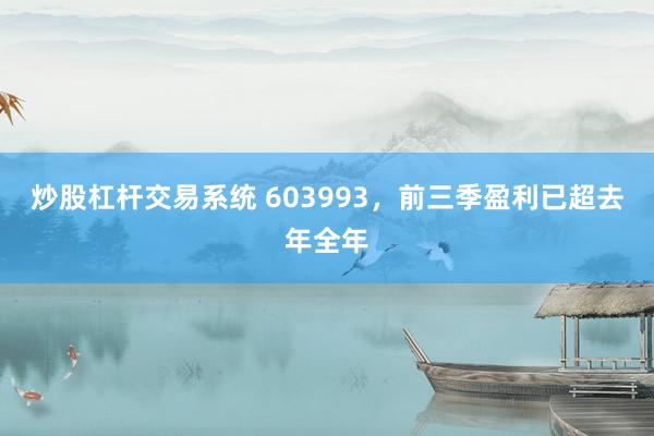 炒股杠杆交易系统 603993，前三季盈利已超去年全年
