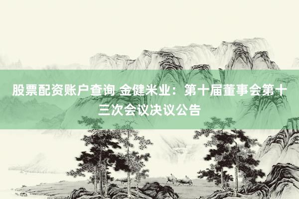 股票配资账户查询 金健米业：第十届董事会第十三次会议决议公告